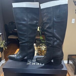 Naturalizer Fae Black Leather Wide Calf Boots Sz 9